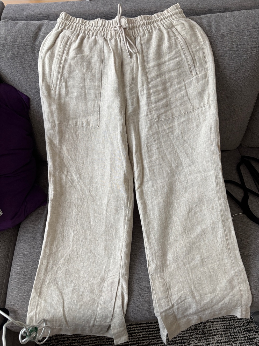 Athleta Natural Linen-Blend Wide Leg Drawstring Track Pants